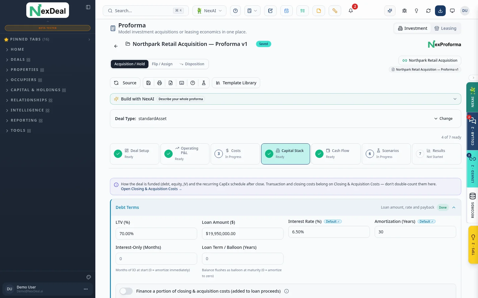 NexProforma Capital Stack view